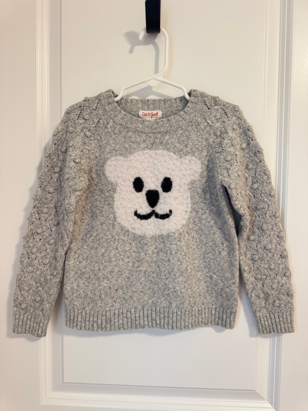 Cat & Jack Toddler 5T Gray Knit Teddy Bear Sweater With Baubles